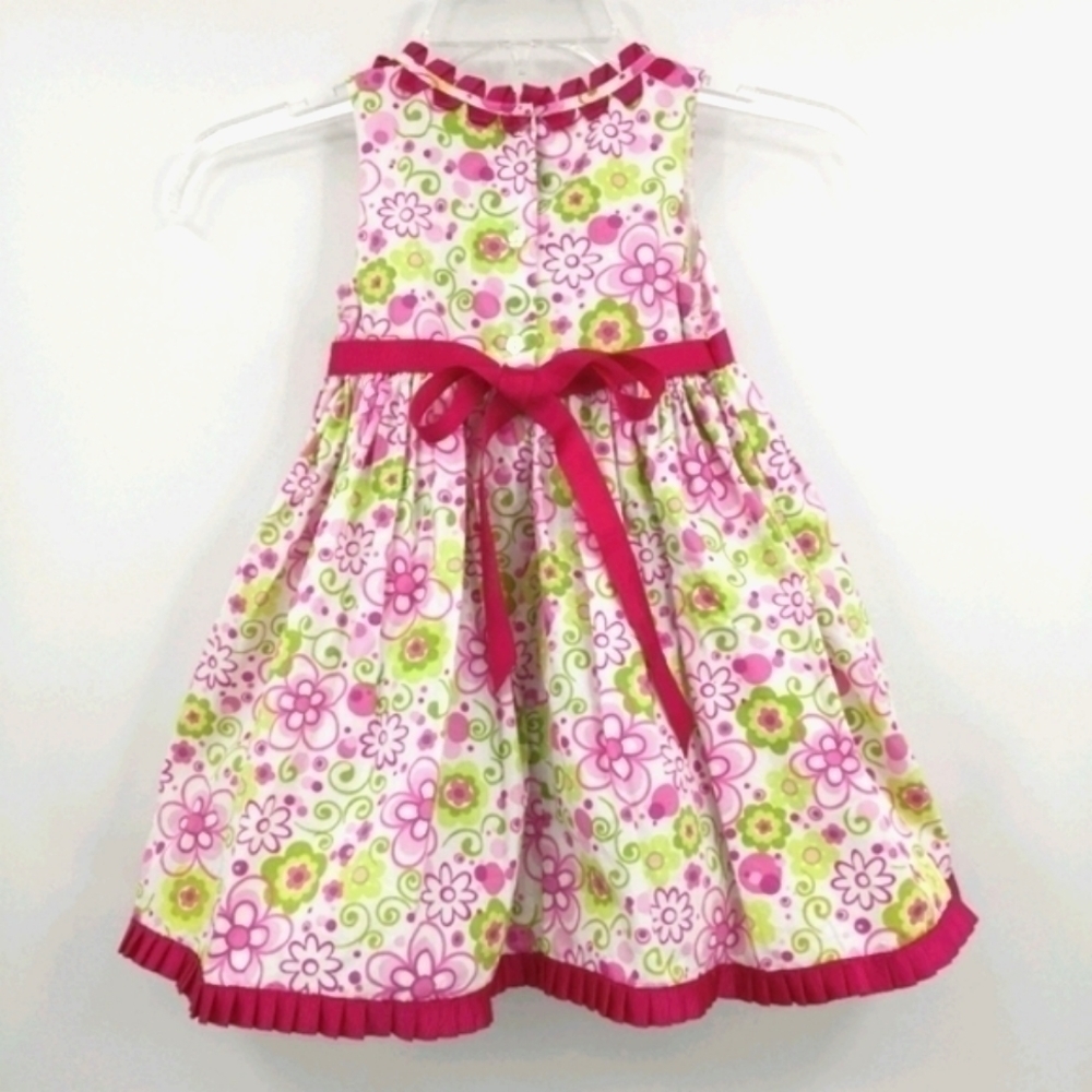 Savannah Girl's 2T Sleeveless Pink Green Dress with Ruffled Bottom Floral Print - Picture 3 of 8